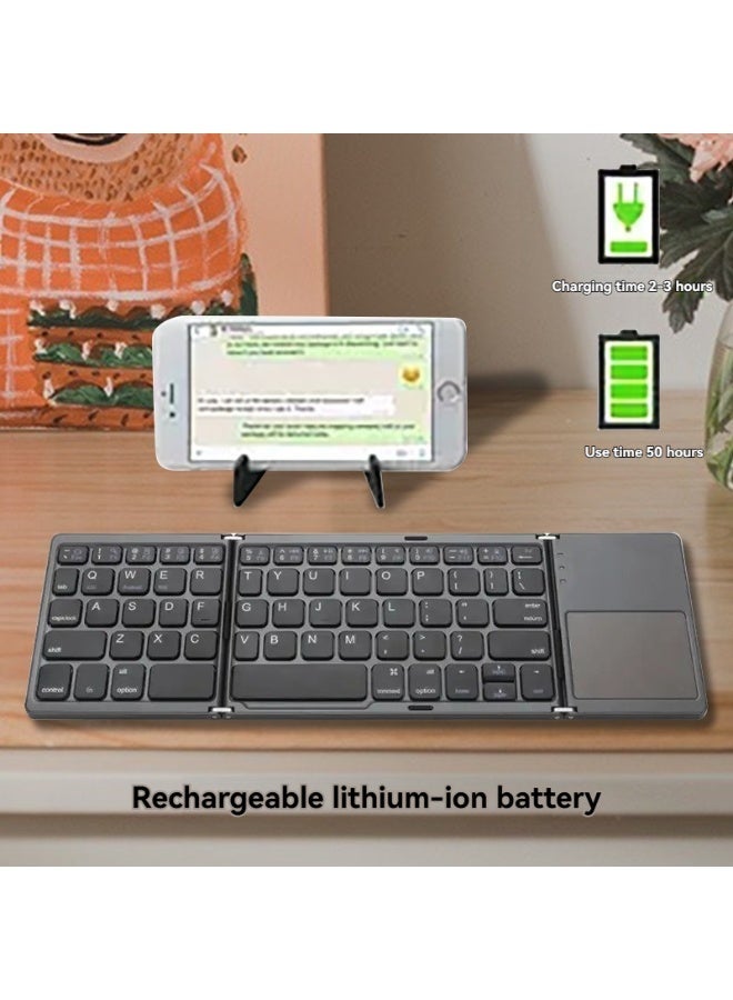 M MIAOYAN Tri-fold portable Bluetooth keyboard with touchpad, compatible with multiple systems including iOS/Android/Windows smartphones and tablets. - Image 3